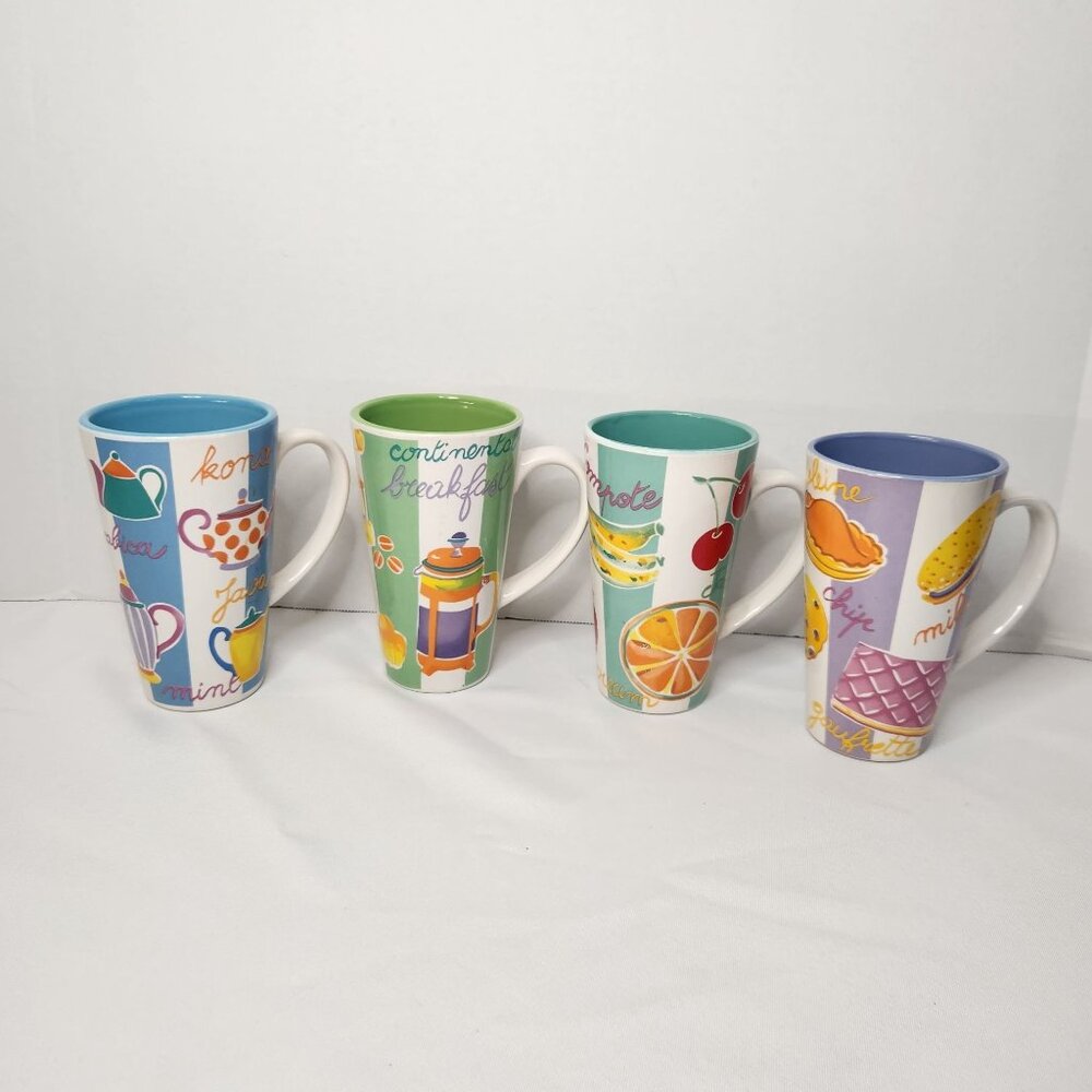 Lot of 4 Gibson 16 oz. Coffee Themed Coffee Mugs Cottage Drinkware Rare Find